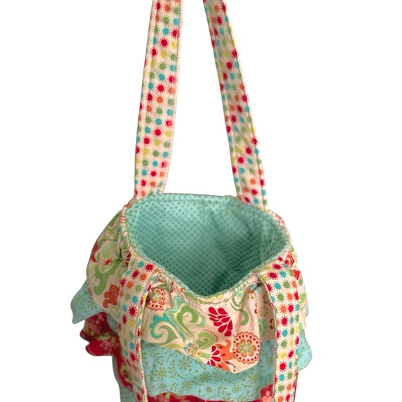 Hand Sewn Small Cotton Boho Ruffle Bucket Shoulder Bag - Picture 5 of 8